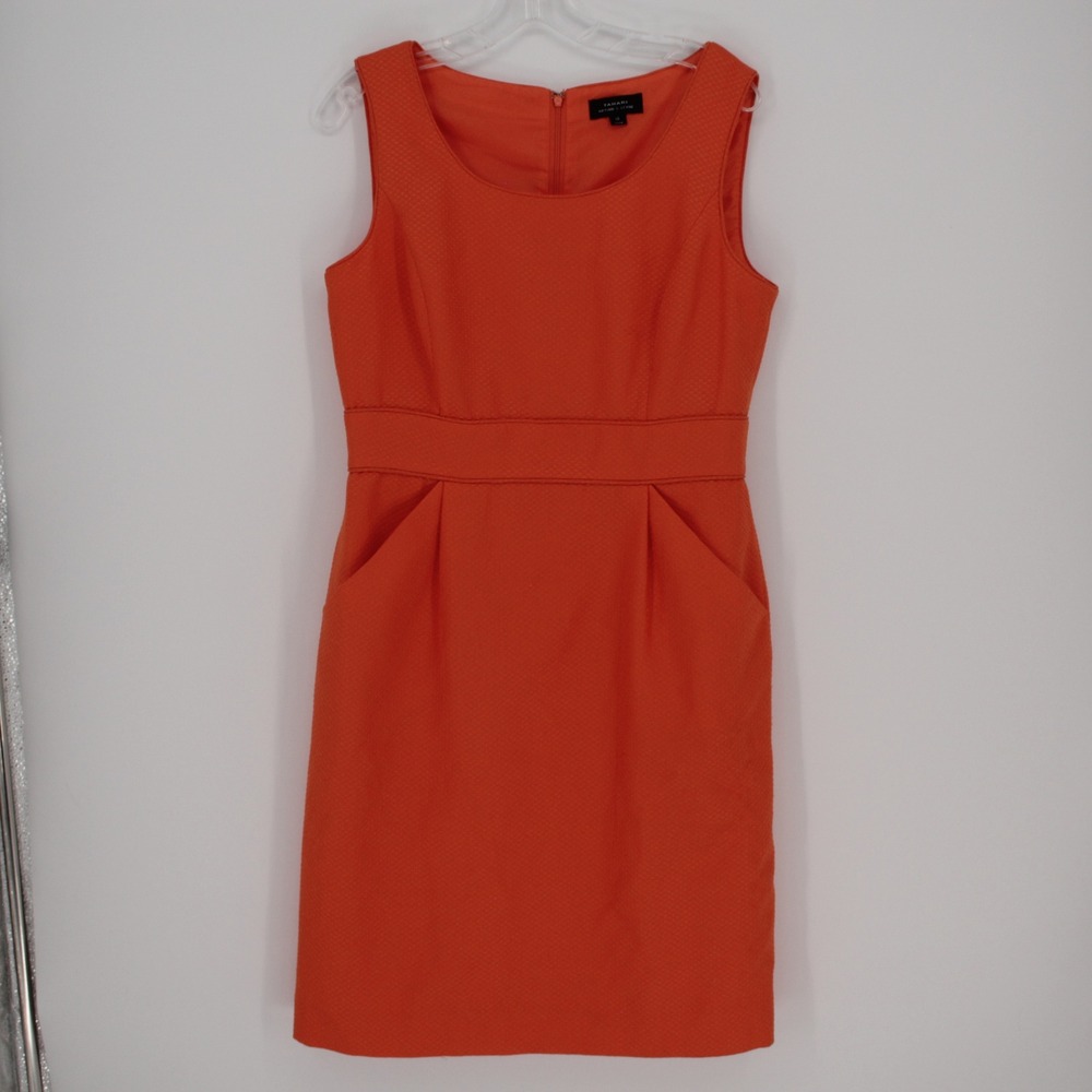 Tahari Arthur S. Levine Women's Orange Sleeveless Textured Sheath Dress Size 10